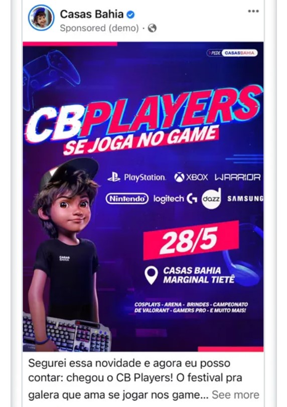 Casas Bahia - Anúncio Facebook Casas Bahia - Anúncio Facebook